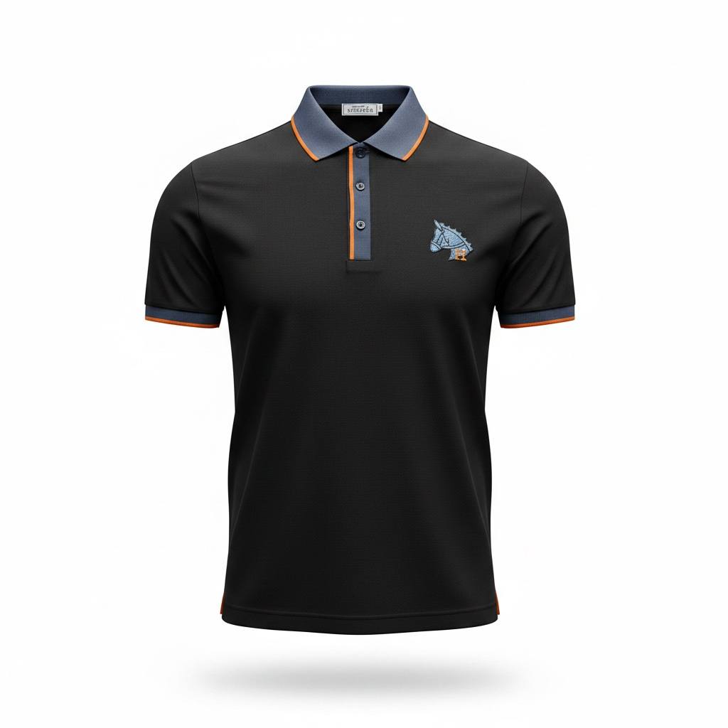 🖤 Hermes Style Black Polo Shirt – Contrast Trim Luxury Polo 👕✨ - MASTERPIECE