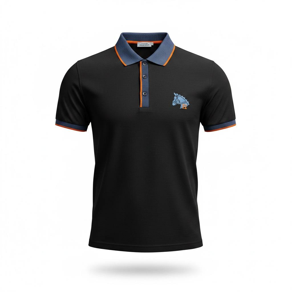 🖤 Hermes Style Black Polo Shirt – Contrast Trim Luxury Polo 👕✨ - MASTERPIECE
