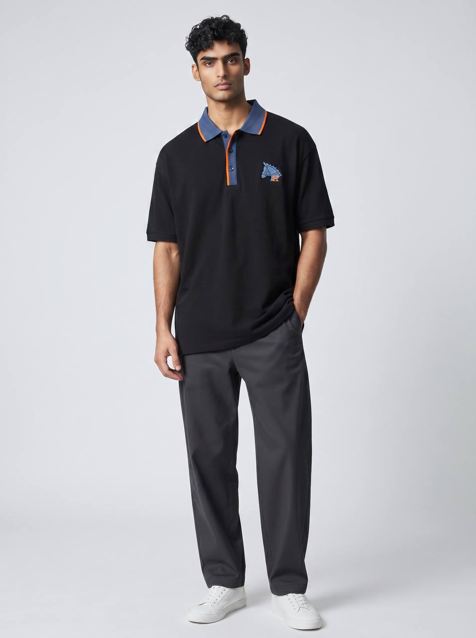 🖤 Hermes Style Black Polo Shirt – Contrast Trim Luxury Polo 👕✨ - MASTERPIECE