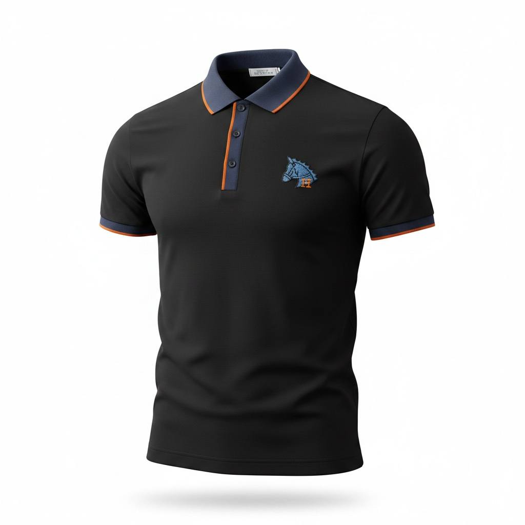 🖤 Hermes Style Black Polo Shirt – Contrast Trim Luxury Polo 👕✨ - MASTERPIECE