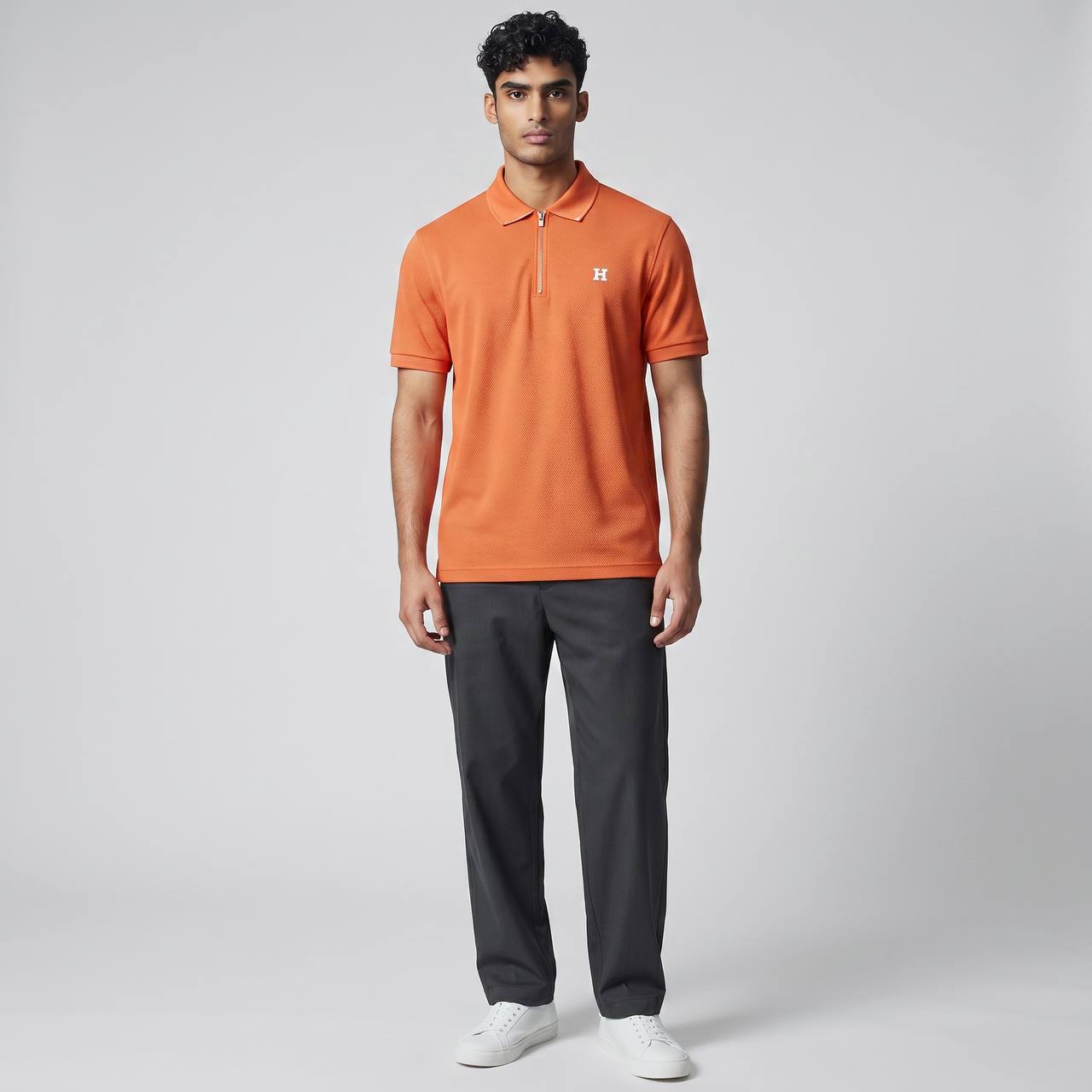 🧡 Hermes Style Orange Zip Polo – Premium Summer Statement Polo 👕✨ - MASTERPIECE