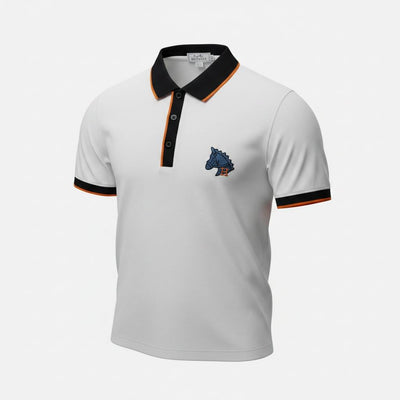 🤍 Hermès Style White Polo – Contrast Collar Luxury Essential 🖤🧡 - MASTERPIECE
