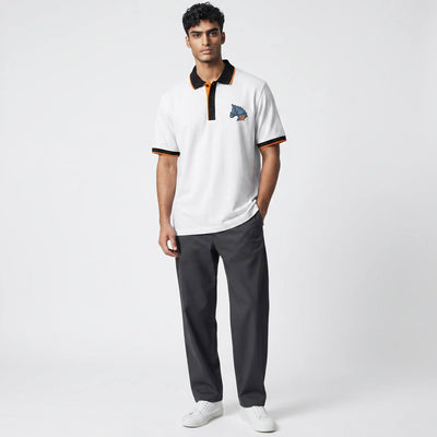 🤍 Hermès Style White Polo – Contrast Collar Luxury Essential 🖤🧡 - MASTERPIECE