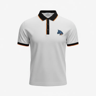 🤍 Hermès Style White Polo – Contrast Collar Luxury Essential 🖤🧡 - MASTERPIECE
