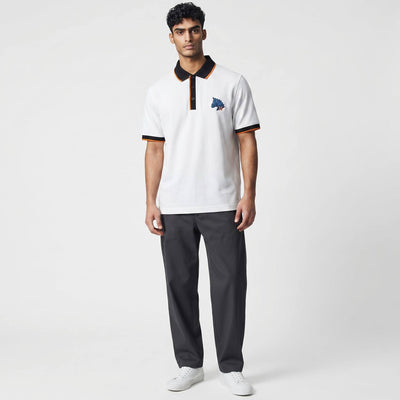 🤍 Hermès Style White Polo – Contrast Collar Luxury Essential 🖤🧡 - MASTERPIECE