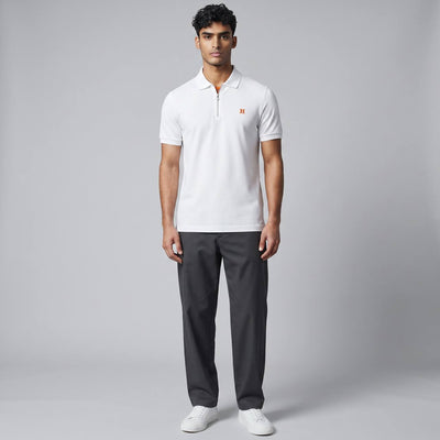 🤍 Hermès Style White Zip Polo – Minimal Luxury with Orange Accent 🧡✨ - MASTERPIECE