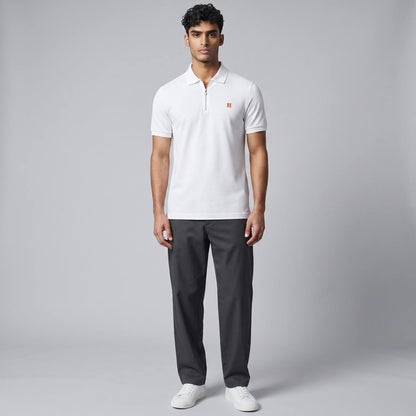 🤍 Hermès Style White Zip Polo – Minimal Luxury with Orange Accent 🧡✨ - MASTERPIECE