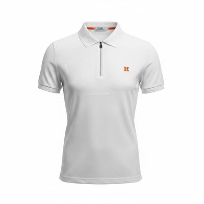 🤍 Hermès Style White Zip Polo – Minimal Luxury with Orange Accent 🧡✨ - MASTERPIECE
