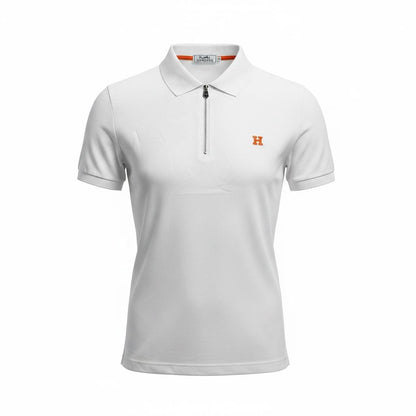 🤍 Hermès Style White Zip Polo – Minimal Luxury with Orange Accent 🧡✨ - MASTERPIECE