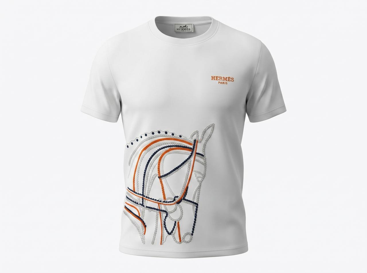🤍 Hermès White Horse Graphic T-Shirt – Luxury Casual Tee 🧡 - MASTERPIECE