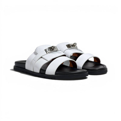Hermès White Luxury Slide Sandals – Premium Designer Summer Slippers 🤍✨ - MASTERPIECE