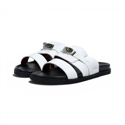 Hermès White Luxury Slide Sandals – Premium Designer Summer Slippers 🤍✨ - MASTERPIECE