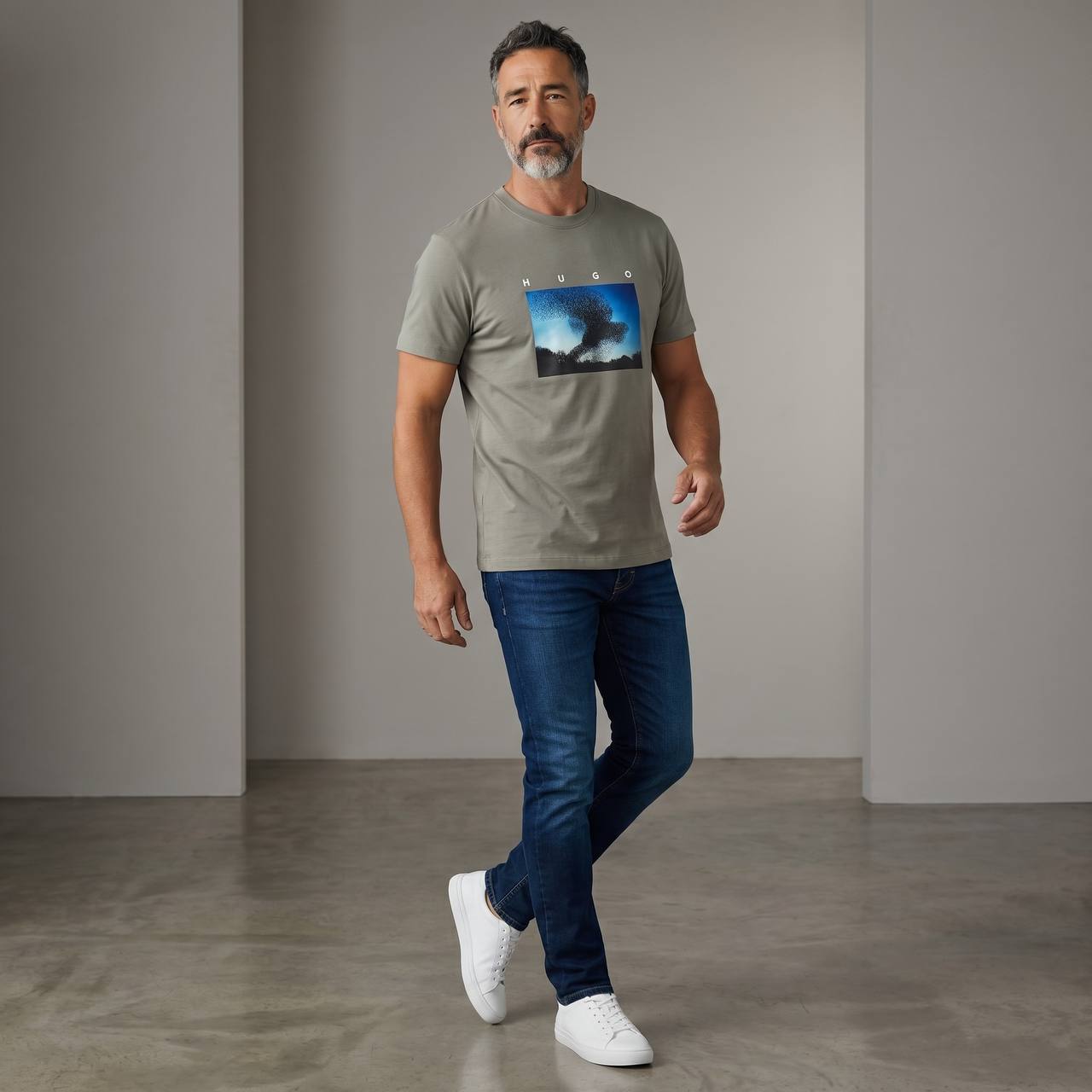 HUGO Abstract Graphic T-Shirt – Stone Grey 🌫️✨ - MASTERPIECE