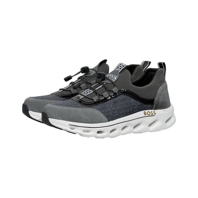 🩶🖤 Hugo Boss Grey & Black Luxury Runner Sneakers 👟⚡ - MASTERPIECE