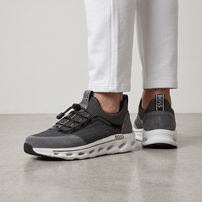🩶🖤 Hugo Boss Grey & Black Luxury Runner Sneakers 👟⚡ - MASTERPIECE