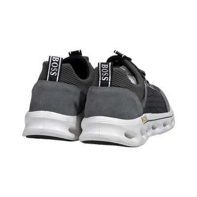🩶🖤 Hugo Boss Grey & Black Luxury Runner Sneakers 👟⚡ - MASTERPIECE