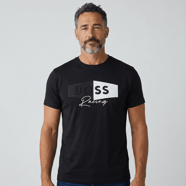 HUGO BOSS Racing Black Graphic T-Shirt 🖤🏁 Sport Luxe Edition