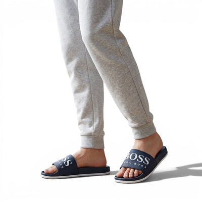 🔵 Hugo Boss Slides – Navy Blue Signature Edition 💎🩴 - MASTERPIECE