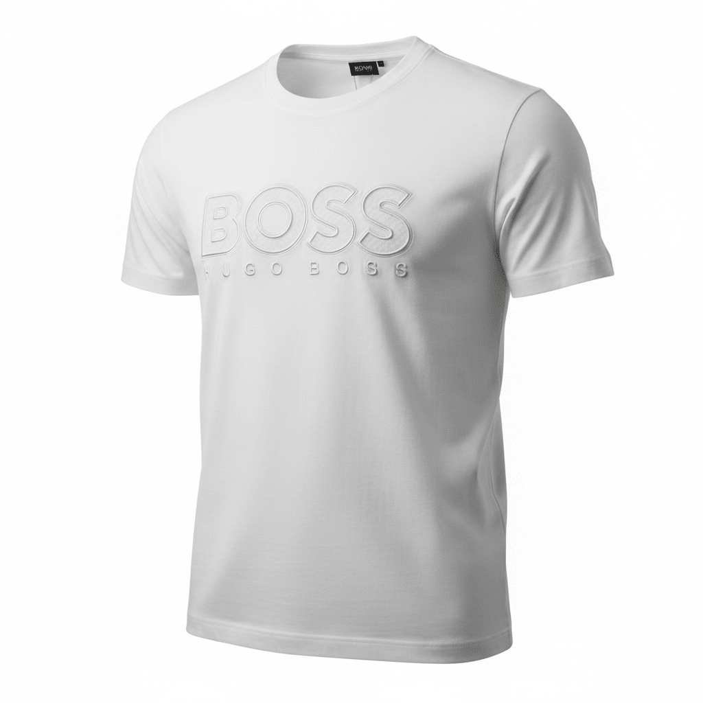 HUGO BOSS White Embossed Logo T-Shirt 🤍✨ Clean Luxury Edition - MASTERPIECE