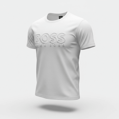 HUGO BOSS White Embossed Logo T-Shirt 🤍✨ Clean Luxury Edition - MASTERPIECE