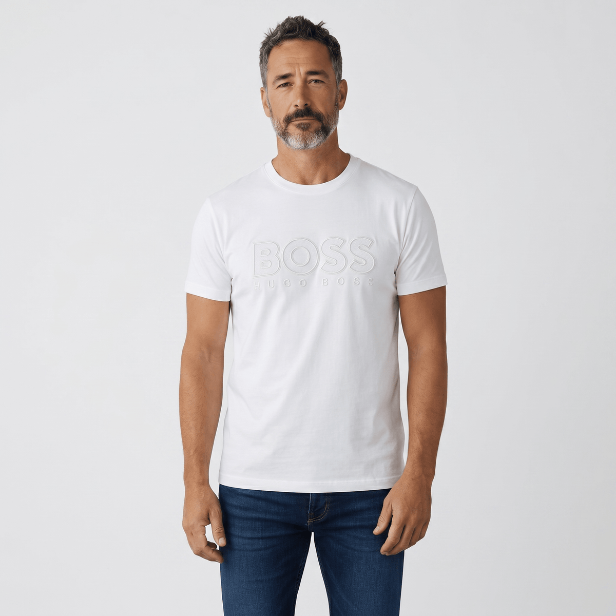 HUGO BOSS White Embossed Logo T-Shirt 🤍✨ Clean Luxury Edition - MASTERPIECE