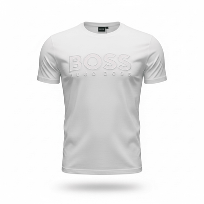 HUGO BOSS White Embossed Logo T-Shirt 🤍✨ Clean Luxury Edition - MASTERPIECE
