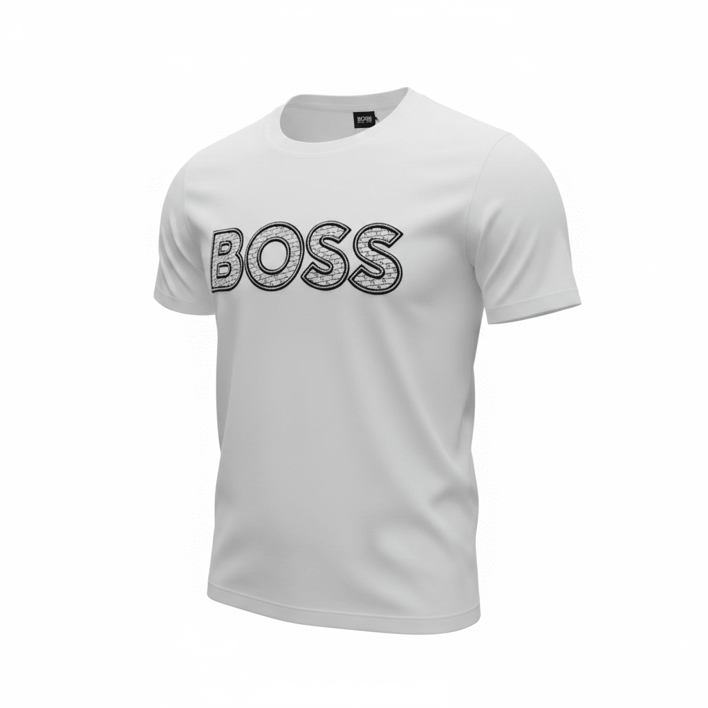 HUGO BOSS White Textured Logo T-Shirt 🤍🖤 Premium Statement Edition - MASTERPIECE