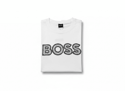 HUGO BOSS White Textured Logo T-Shirt 🤍🖤 Premium Statement Edition - MASTERPIECE