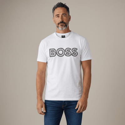 HUGO BOSS White Textured Logo T-Shirt 🤍🖤 Premium Statement Edition - MASTERPIECE
