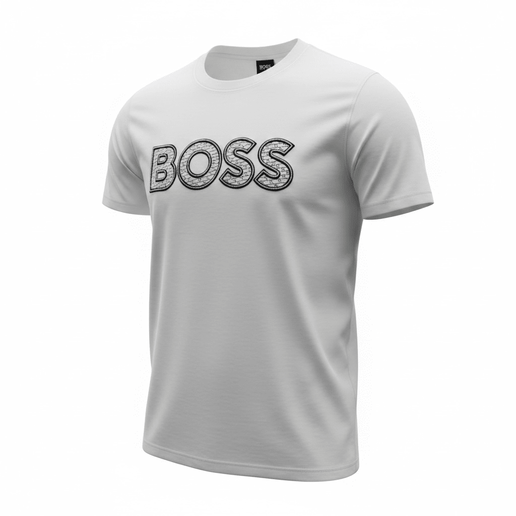 HUGO BOSS White Textured Logo T-Shirt 🤍🖤 Premium Statement Edition - MASTERPIECE