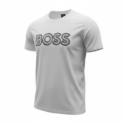 HUGO BOSS White Textured Logo T-Shirt 🤍🖤 Premium Statement Edition - MASTERPIECE
