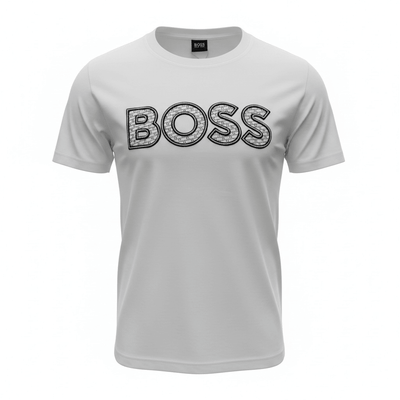 HUGO BOSS White Textured Logo T-Shirt 🤍🖤 Premium Statement Edition - MASTERPIECE