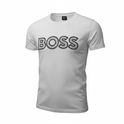 HUGO BOSS White Textured Logo T-Shirt 🤍🖤 Premium Statement Edition - MASTERPIECE