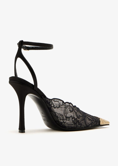 Jimmy Choo – Black Lace Slingback Pumps Gold Toe ✨9cm - MASTERPIECE