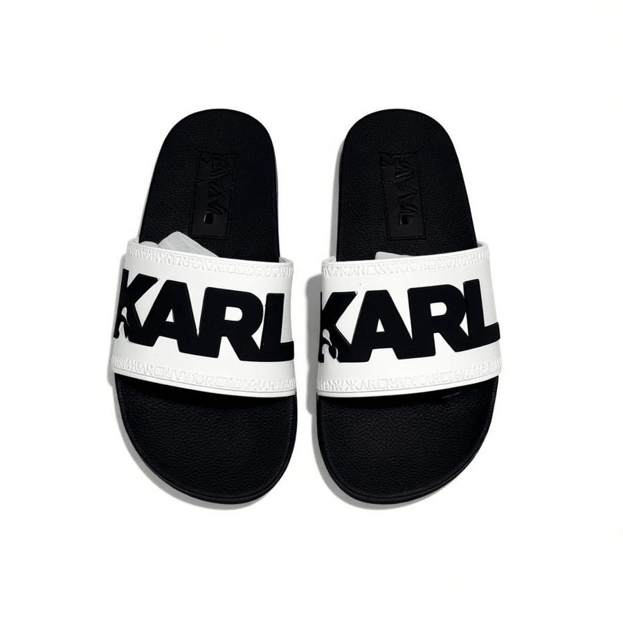 Karl Lagerfeld Logo Slide Slippers — Black & White