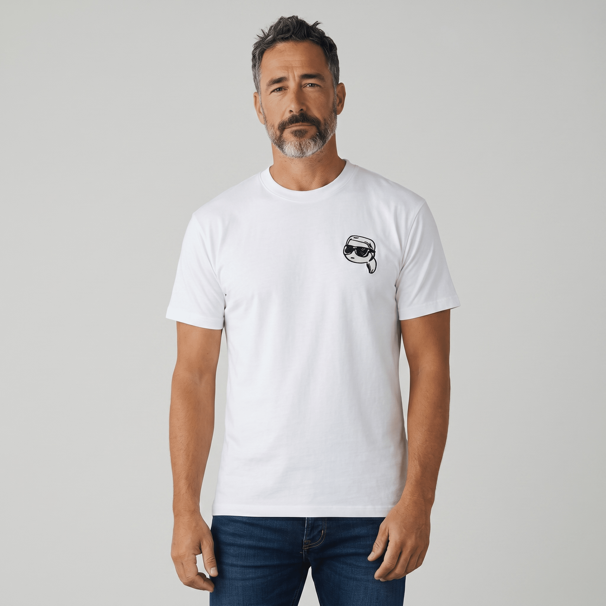 Karl Lagerfeld White Graphic T-Shirt – Icon Cartoon Edition 🤍🕶️ | Statement Designer Tee - MASTERPIECE