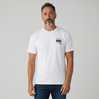 Karl Lagerfeld White Graphic T-Shirt – Icon Cartoon Edition 🤍🕶️ | Statement Designer Tee - MASTERPIECE