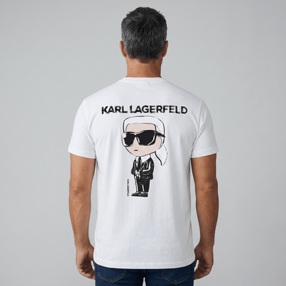 Karl Lagerfeld White Graphic T-Shirt – Icon Cartoon Edition 🤍🕶️ | Statement Designer Tee - MASTERPIECE