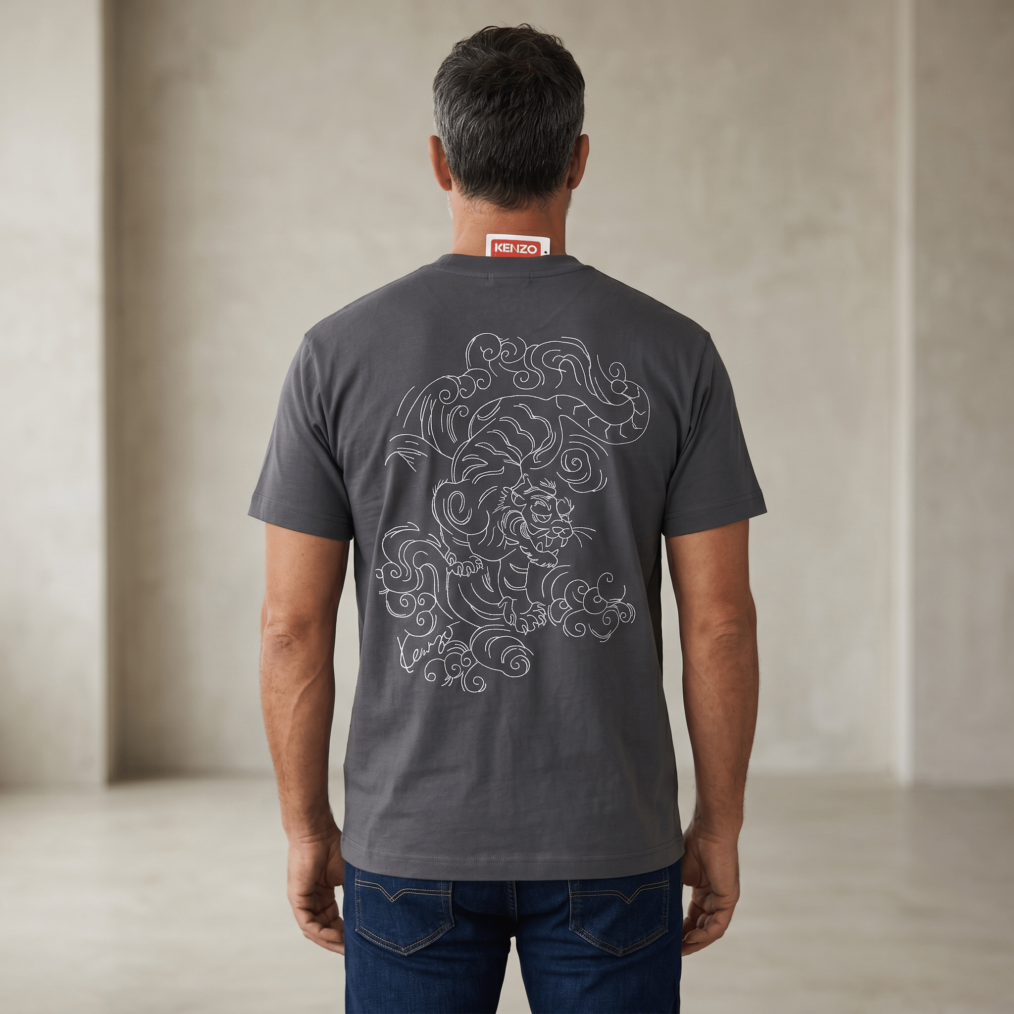 Kenzo Grey Tiger Back Print T-Shirt – Minimal Front | Statement Streetwear 🐅 - MASTERPIECE