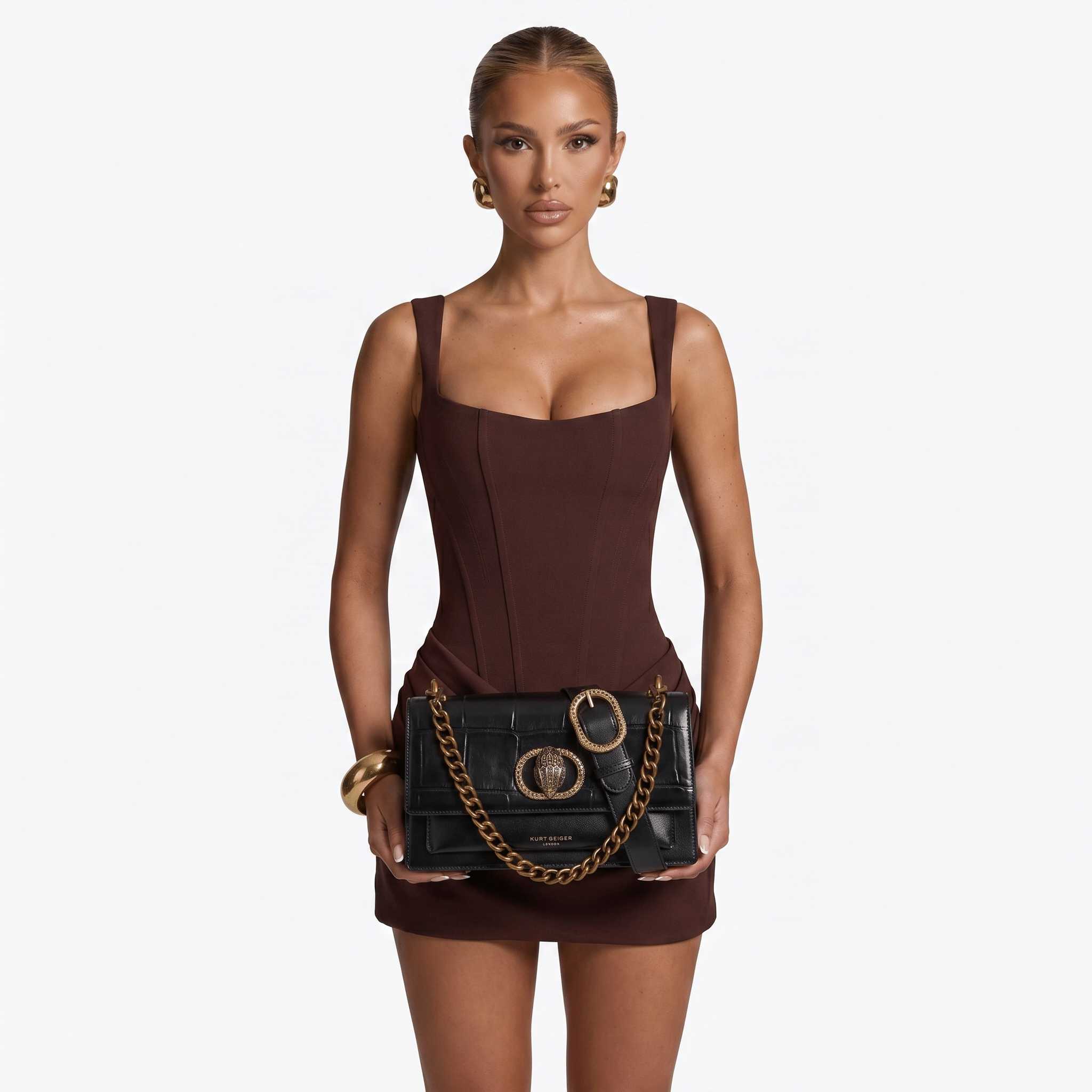 🖤 Kurt Geiger Croc-Embossed Chain Shoulder Bag – Black Luxury Edition ✨ - MASTERPIECE
