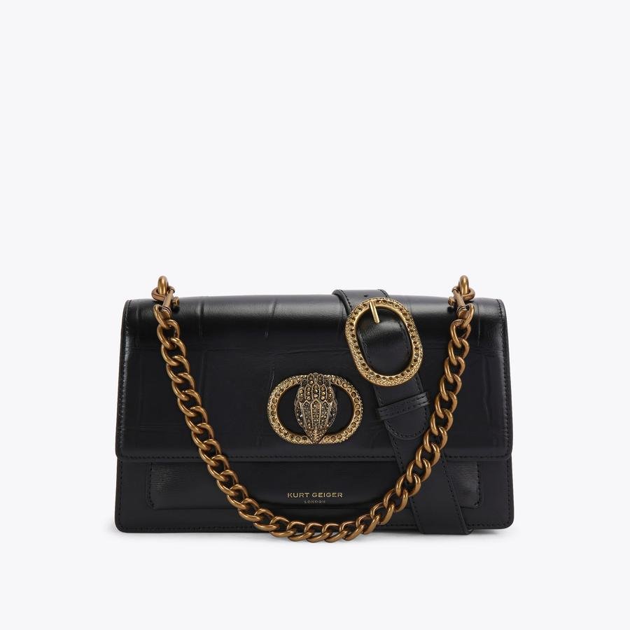 🖤 Kurt Geiger Croc-Embossed Chain Shoulder Bag – Black Luxury Edition ✨ - MASTERPIECE