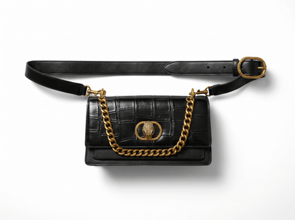 🖤 Kurt Geiger Croc-Embossed Chain Shoulder Bag – Black Luxury Edition ✨ - MASTERPIECE