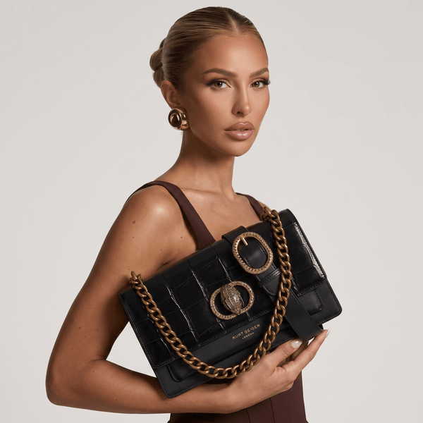 🖤 Kurt Geiger Croc-Embossed Chain Shoulder Bag – Black Luxury Edition ✨