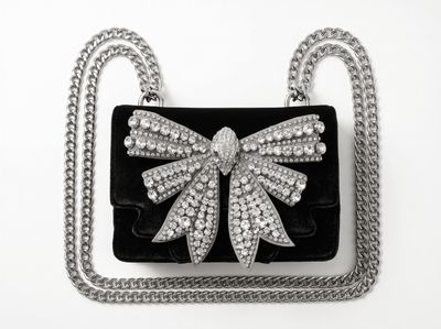 ✨ Kurt Geiger Crystal Bow Velvet Crossbody Bag – Black & Silver Edition ✨ - MASTERPIECE