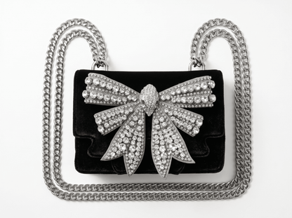 ✨ Kurt Geiger Crystal Bow Velvet Crossbody Bag – Black & Silver Edition ✨ - MASTERPIECE