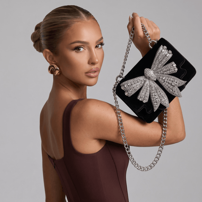✨ Kurt Geiger Crystal Bow Velvet Crossbody Bag – Black & Silver Edition ✨ - MASTERPIECE