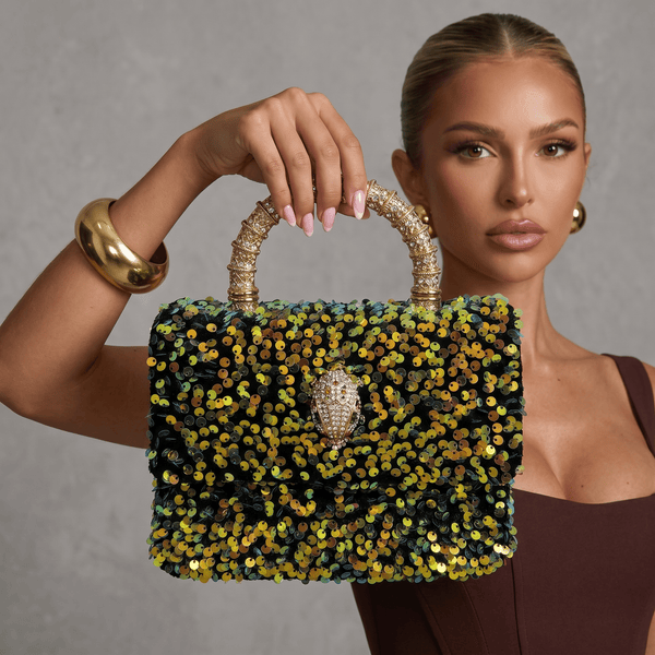 ✨ Kurt Geiger Crystal Eagle Sequin Top Handle Bag – Gold Sparkle Edition ✨