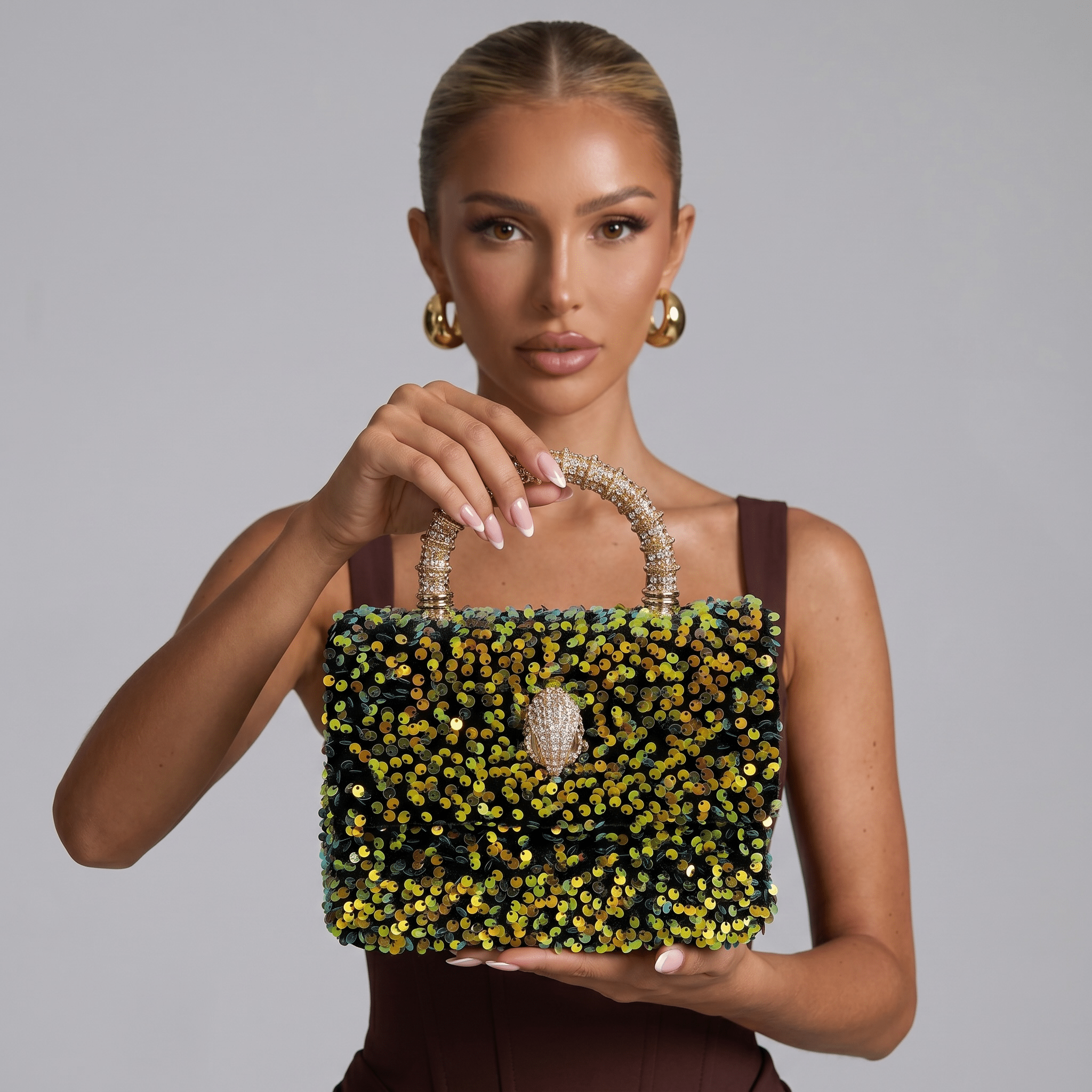 ✨ Kurt Geiger Crystal Eagle Sequin Top Handle Bag – Gold Sparkle Edition ✨ - MASTERPIECE