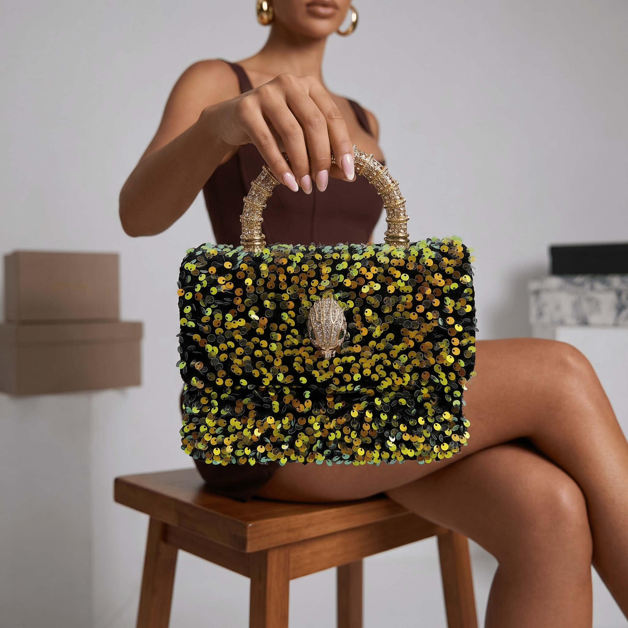 ✨ Kurt Geiger Crystal Eagle Sequin Top Handle Bag – Gold Sparkle Edition ✨ - MASTERPIECE