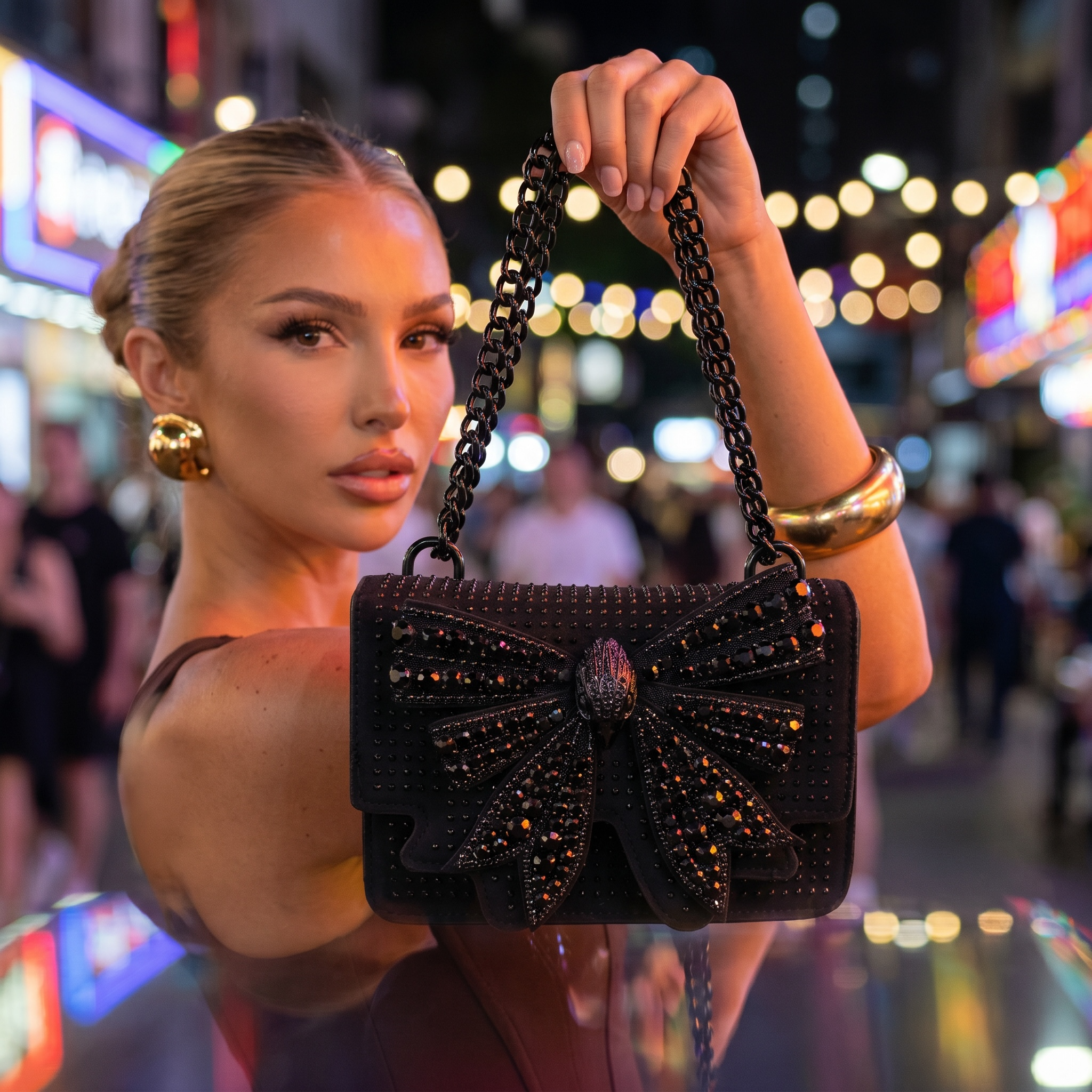 🖤 Kurt Geiger Kensington Crystal Bow Crossbody – All Black Edition 🖤 - MASTERPIECE